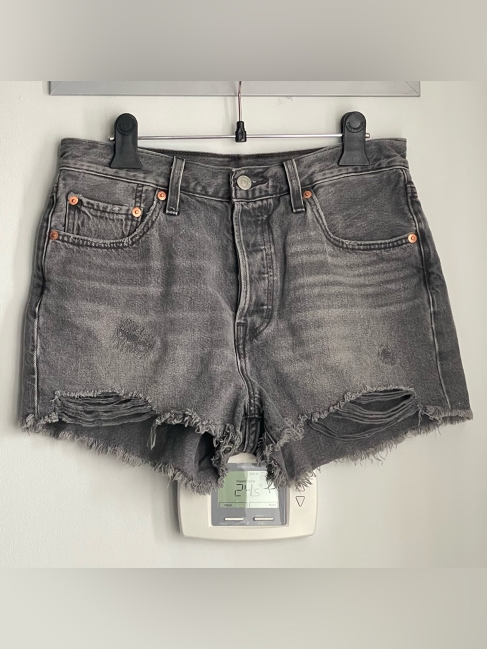 LEVI’S 501 Distressed Gray Denim Shorts